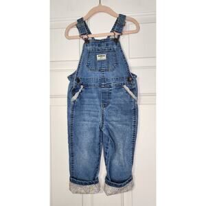 Oshkosh B'Gosh Vestbak Denim Overalls Girls 2T Floral Trim‎ Cuffs Pockets